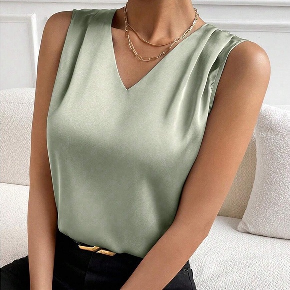 Sleeveless tank top satin professional work wear sage green - Picture 1 of 8